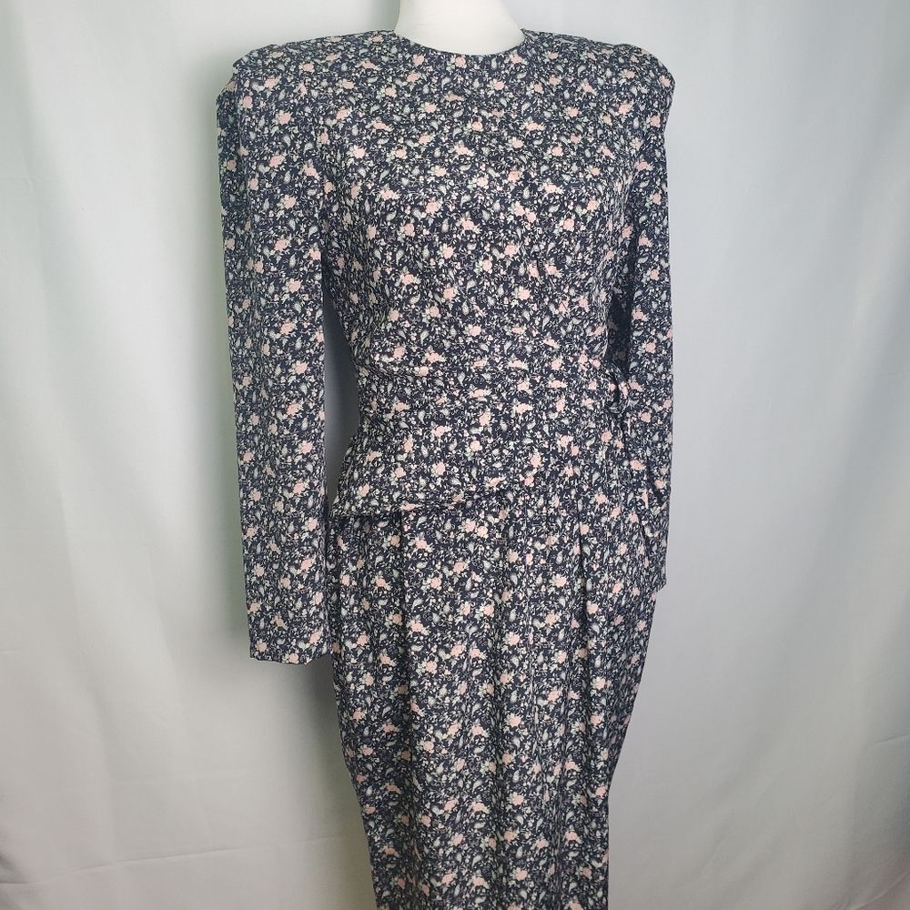 Vintage Leslie Fay Floral Long Sleeve Dress Size 6